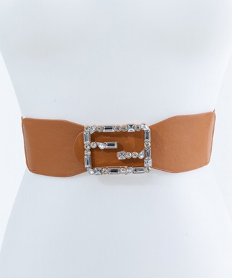 Rhinestone Square Buckle Belt BT320085 TAN